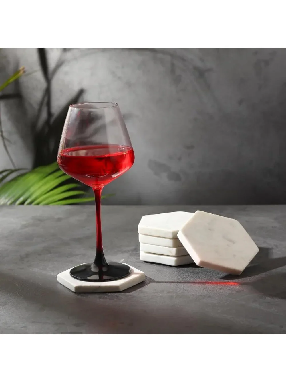 Set of 6 Hexagon Marble Coasters | Modern White Decor for Home & Office
